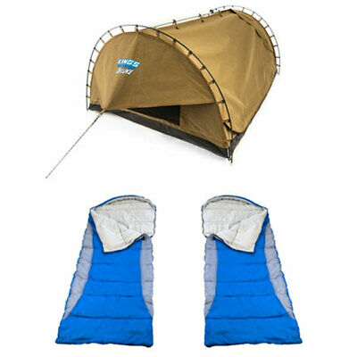 Canvas Tent Camping 4WD Double Swag Big Daddy Deluxe + 2x - Hooded Sleeping Bag