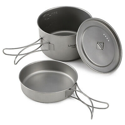 Lixada 2pcs Camping Cookware Set Titanium Pot Pan Cooking Set T8E9